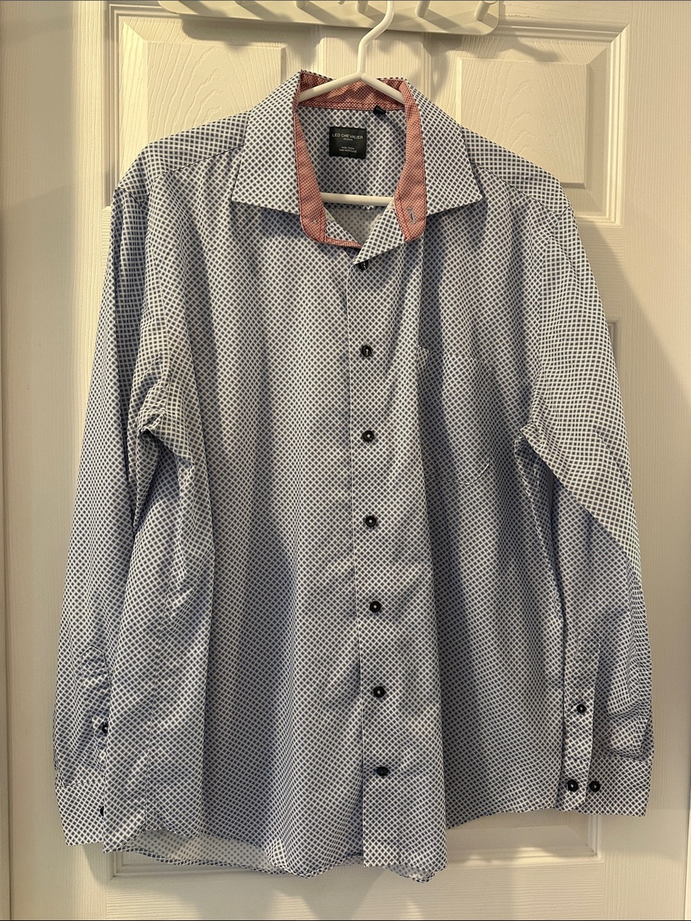 LEO CHEVALIER Designer Men's Light Blue Patterned Button-Down Dress Shirt SZ L